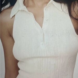 Banana Republic Cream Ribbed Sleeveless Polo Tank - Size S